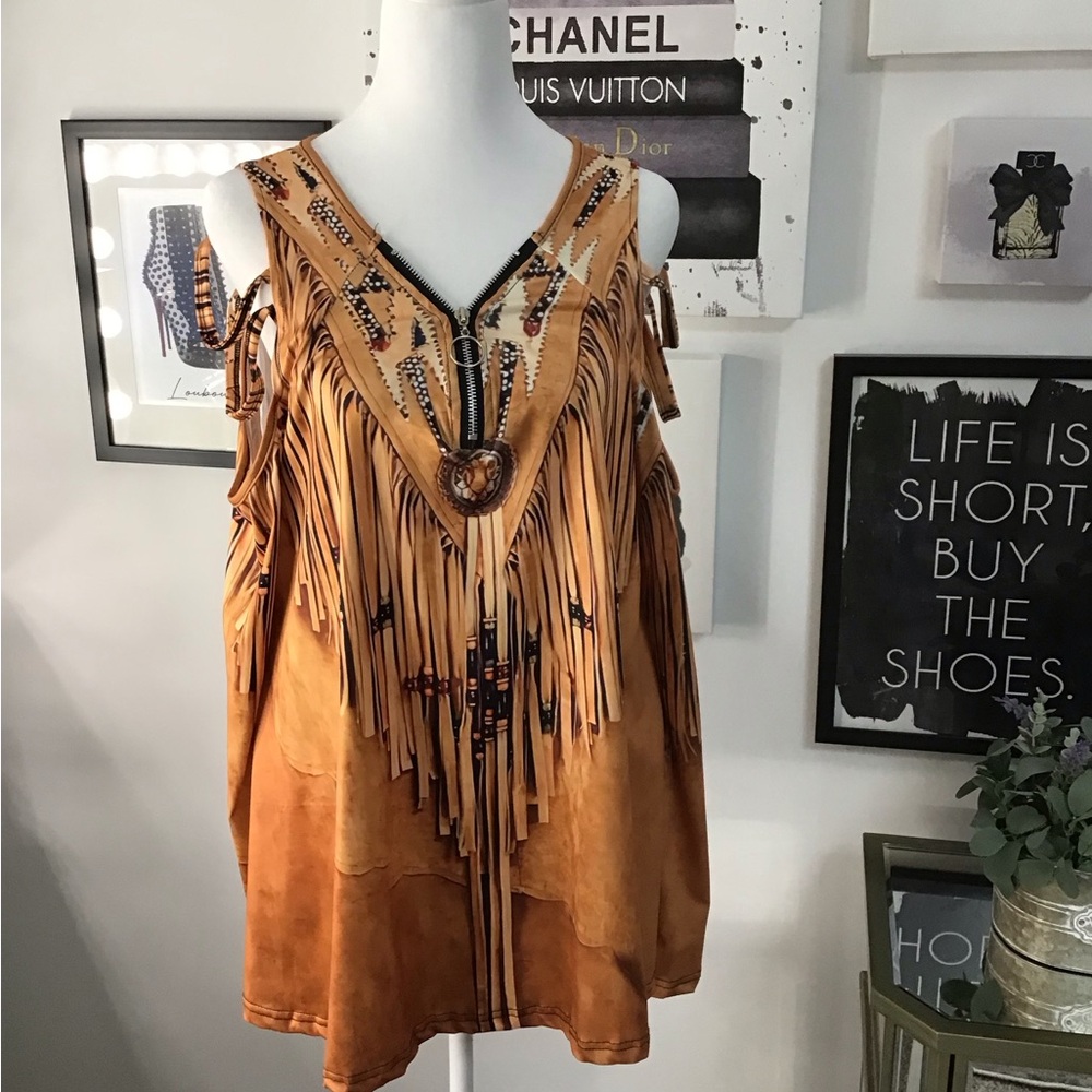 Bohemian Fringe Women Cold Shoulder Top